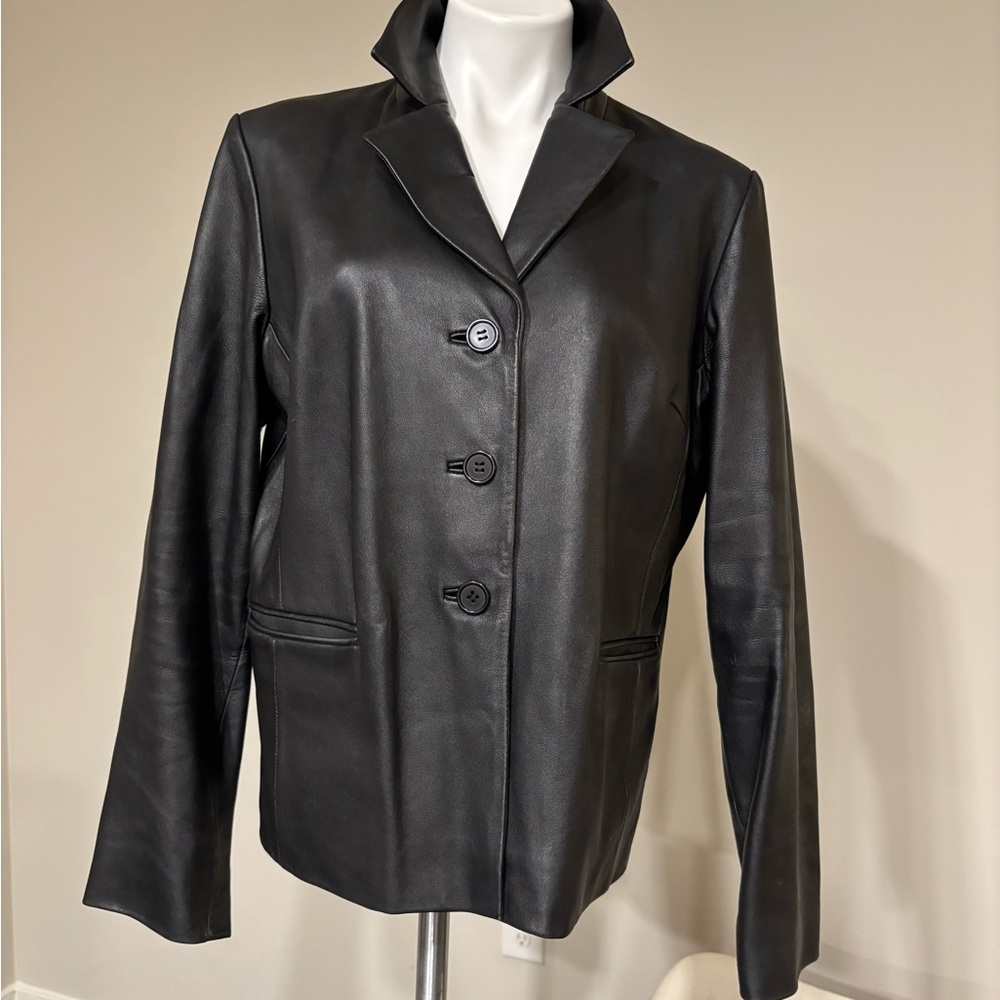 Margaret Godfrey Button Up Black Leather Women's Jacket